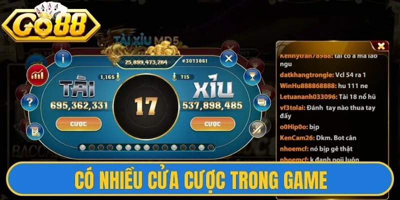 Luật Chơi Tài Xỉu Go88 Và Hướng Dẫn Chuẩn Từ Chuyên Gia 2 Có nhiều cửa cược trong game